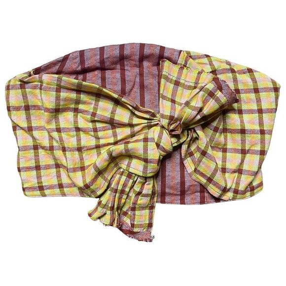 Free People Bandeau Salty Waters Top Plaid Tie Front Large - Picture 2 of 5